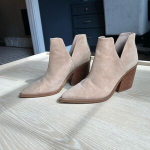 Vince Camuto Tan Suede Ankle Booties with Pointed Toe